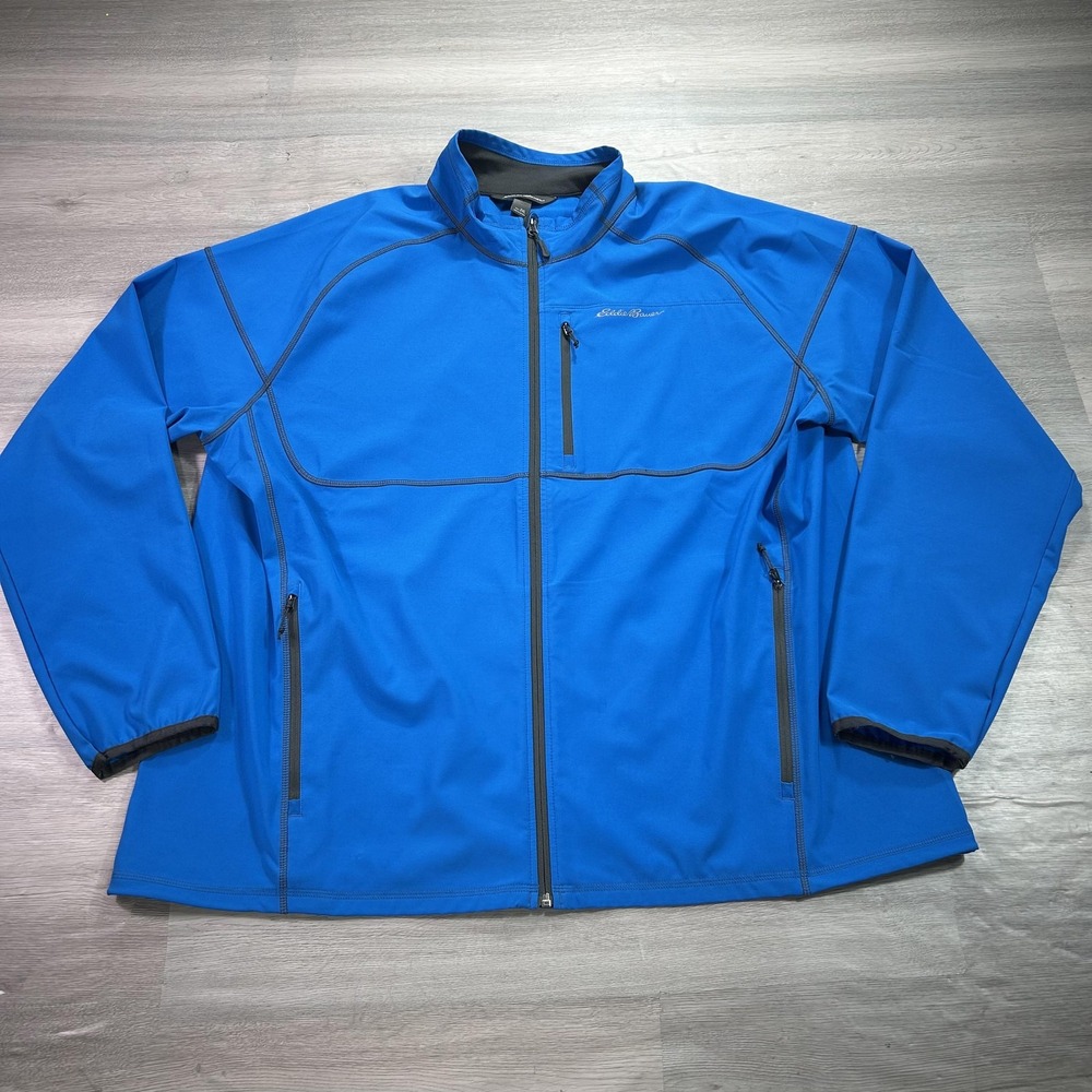 Eddie Bauer Jacket Mens 2XL Blue Softshell Full Zip Reflective Hiking Outdoor